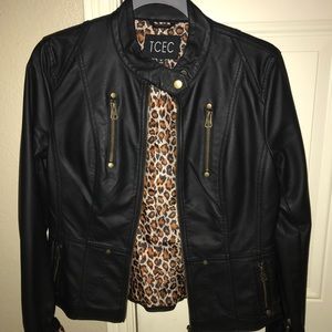 Black and cheetah print leather jacket